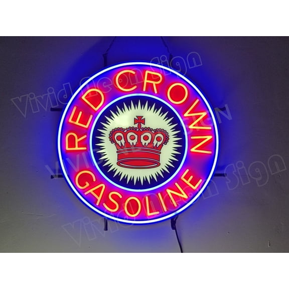 Queen Sense 24"x24" Custom Red Crowns Gasoline LED Sign Light Neon Signs With Dimmer Party Home Wall Decor Lights W124RCGVVD-XLED