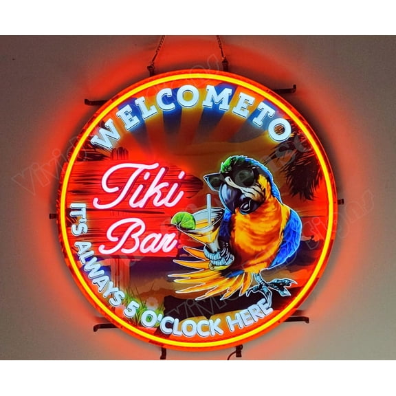 Queen Sense 24"x24" Custom Welcome To Tiki Bar And Lounge LED Sign Light Neon Signs With Dimmer Party Home Wall Decor Lights W124TBWTTB5CVVD-XLED