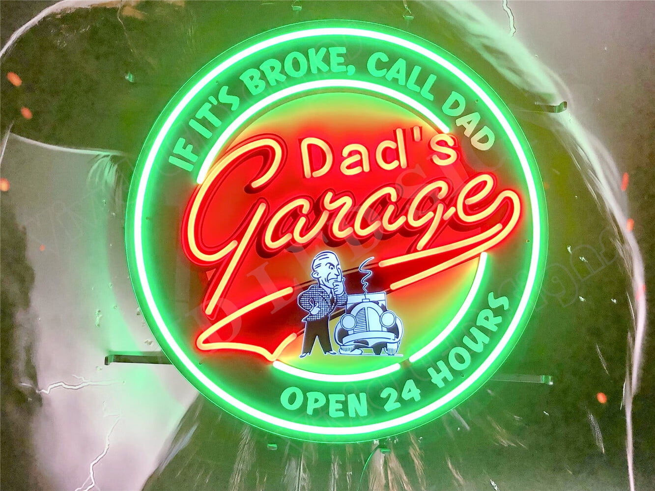 Queen Sense 24"x24" Dad's Garage Auto Bar Open 24 Hours LED Sign Light ...