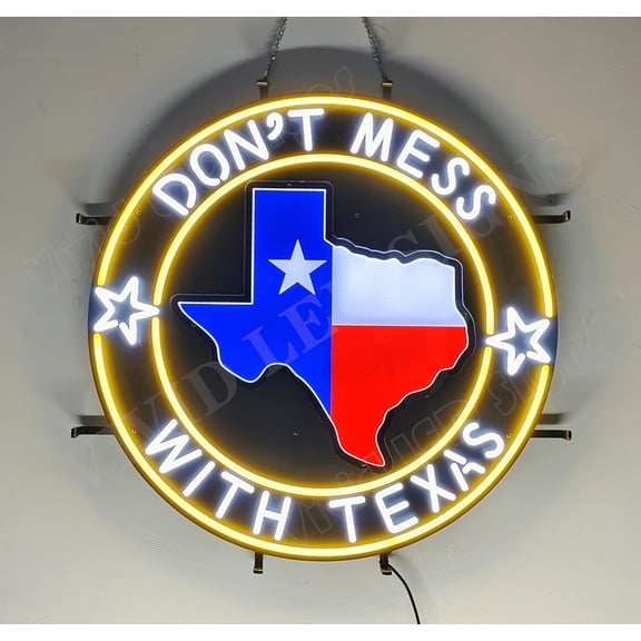 Queen Sense 24"x24" Don't Mess With Texas State LED Sign Light Neon Signs With Dimmer Party Home Wall Decor Lights W124DMWTV2-XLED
