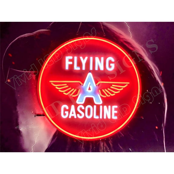 Queen Sense 24"x24" Flying A Gasoline Gas Oil LED Sign Light Neon Signs With Dimmer Party Home Wall Decor Lights W124FAGSVVD-XLED
