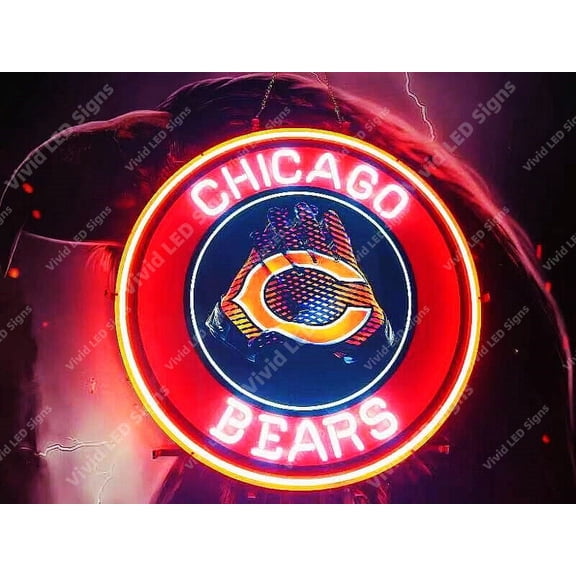 Queen Sense 24"x24" For Chicagos Sports League Bears Team LED Sign Light Neon Signs With Dimmer Party Home Wall Decor Lights W124CBTLV5VVD-XLED