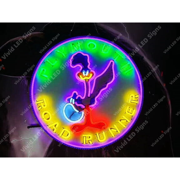 Queen Sense 24"x24" Plymouth Road Runners LED Sign Light Neon Signs With Dimmer Party Home Wall Decor Lights W124PRRV2VVD-XLED