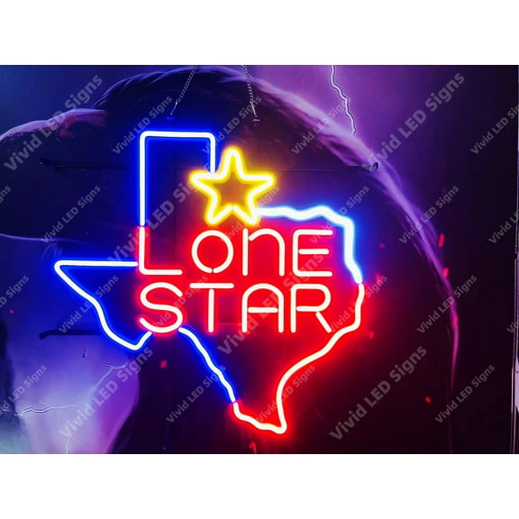 Queen Sense 24"x24" Texas Lone Stars LED Sign Light Neon Signs With Dimmer Party Home Wall Decor Lights W124TLSRY-XLED