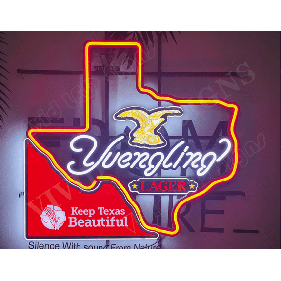 Queen Sense 27"x25" Yuenglings Lager Eagle Keep Texas Beautiful LED Sign Light Neon Signs With Dimmer Wall Decor Party Home Lights W127YLLEKTM-XLED