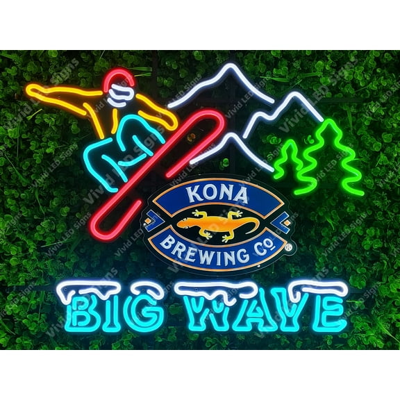 Queen Sense 28"x24" Kona Brewing Company Big Wave Skiing LED Sign Light Neon Signs With Dimmer Party Home Wall Decor Lights W128KBCLBW-XLED