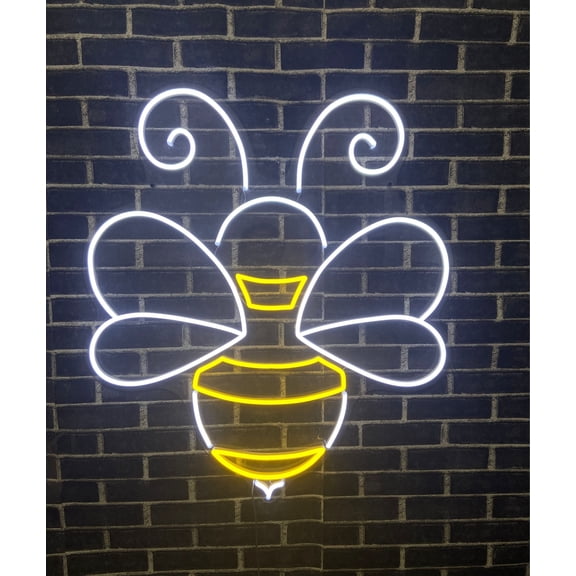Queen Sense 32"x29" Bee Honey LED Sign Light for Wall Decor Party Gift Home Pub Bar Flex Night Lights 132BEE-FLED
