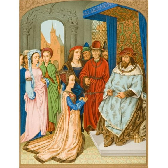 The Queen of Sheba Before Solomon. 15th Century Costume. Facsimile of Miniature From Breviary of Cardinal Grimaldi Attributed To Memling In Library of San Marco Venice Poster Print - 13 x 17