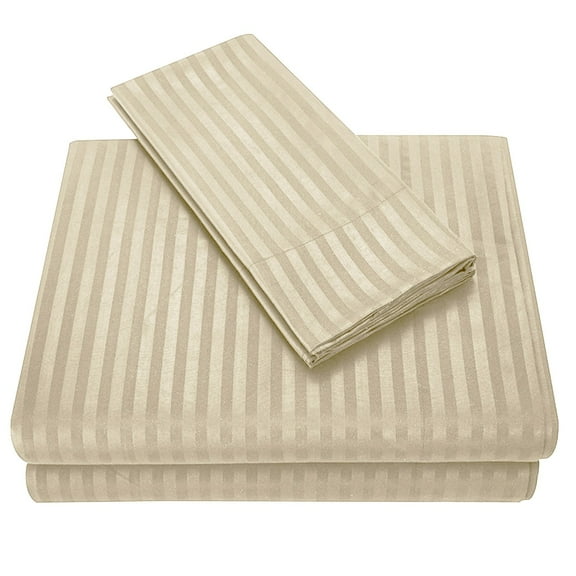 Queen Sheet Set - 3-Piece Striped Queen Size Bed Sheets - Soft & Cooling Deep Pocket Queen Bed Sheet Set - Wrinkle-Free Microfiber Bedding with 1 Fitted Bed Sheet, 1 Linen, 1 Pillowcases Beige Middle