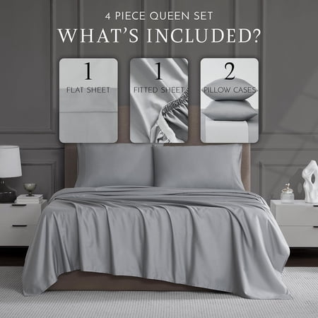 Queen Sheet Set – 4-Piece Cotton Blend, 1200 Thread Count Ultra Soft & Silky Sateen