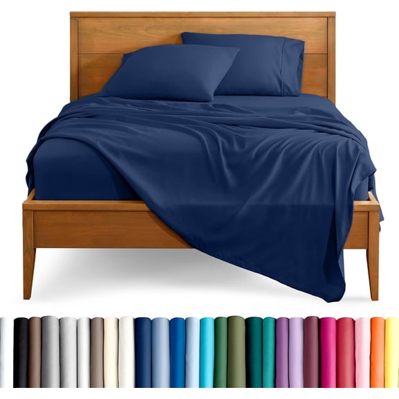 Queen Sheet Set 4 Piece Ultra-Soft Microfiber Deep Pocket Bed Sheets and Pillowcases Dark Blue