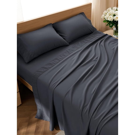 Queen Sheet Set - 4 Pieces Soft Queen Size Sheets - Breathable & Cooling - Hotel Luxury - Easy Care Polyester Microfiber Bedding for Women, Men, Dark Grey