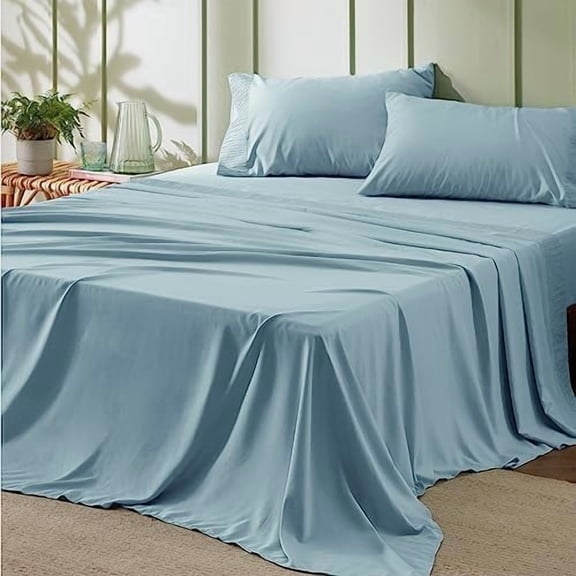 Queen Sheet Set - 4 Pieces Soft Queen Size Sheets - Breathable & Cooling - Hotel Luxury - Easy Care Polyester Microfiber Bedding for Women, Men, Light Blue