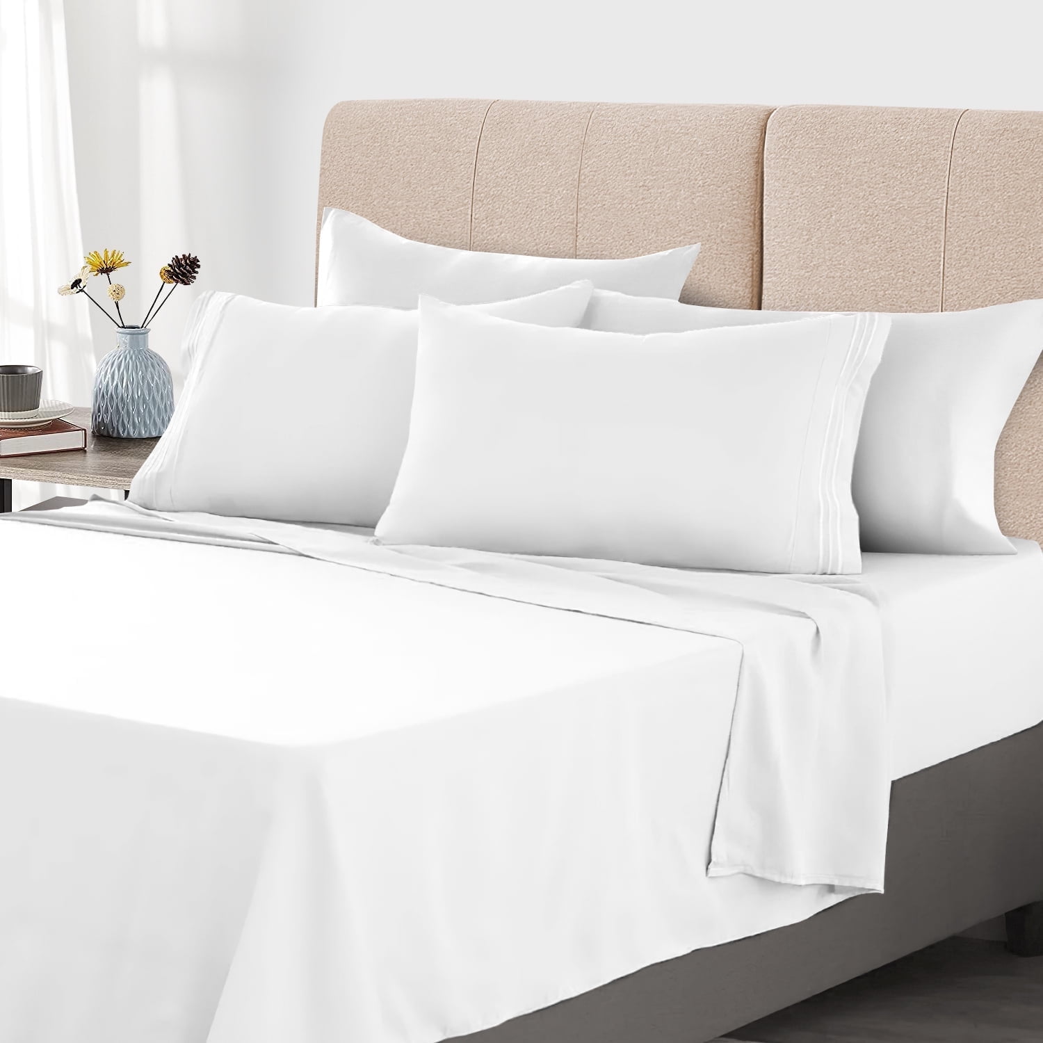 White Queen Microfiber 4-Piece Bedding Set with Deep Pockets