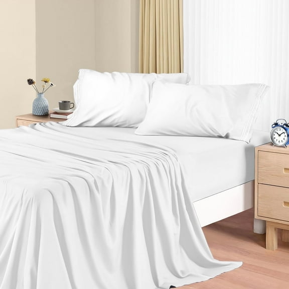 Queen Sheet Set 4 Pieces, Cooling & Super Soft Bed Sheets for Hot Sleepers, Microfiber Queen Sheets, Deep Pocket up to 16", Hotel Luxury Breathable & Cooling Bed Sheet Set