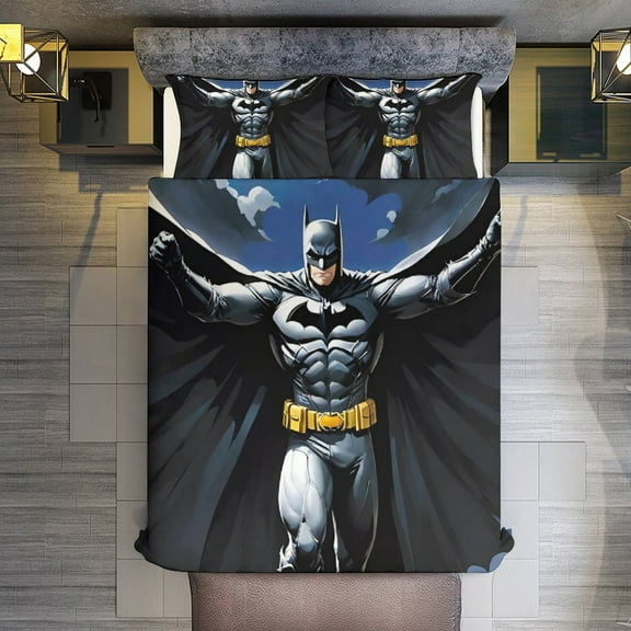 Queen Sheet Set,Batman Wallpaper Digital Duvet Cover Set with 2 Pillowcases for All Seasons,Bed Sheets,Bedding Set 3pcs for Kids Boys Girls Bedroom Decor,90"x90"