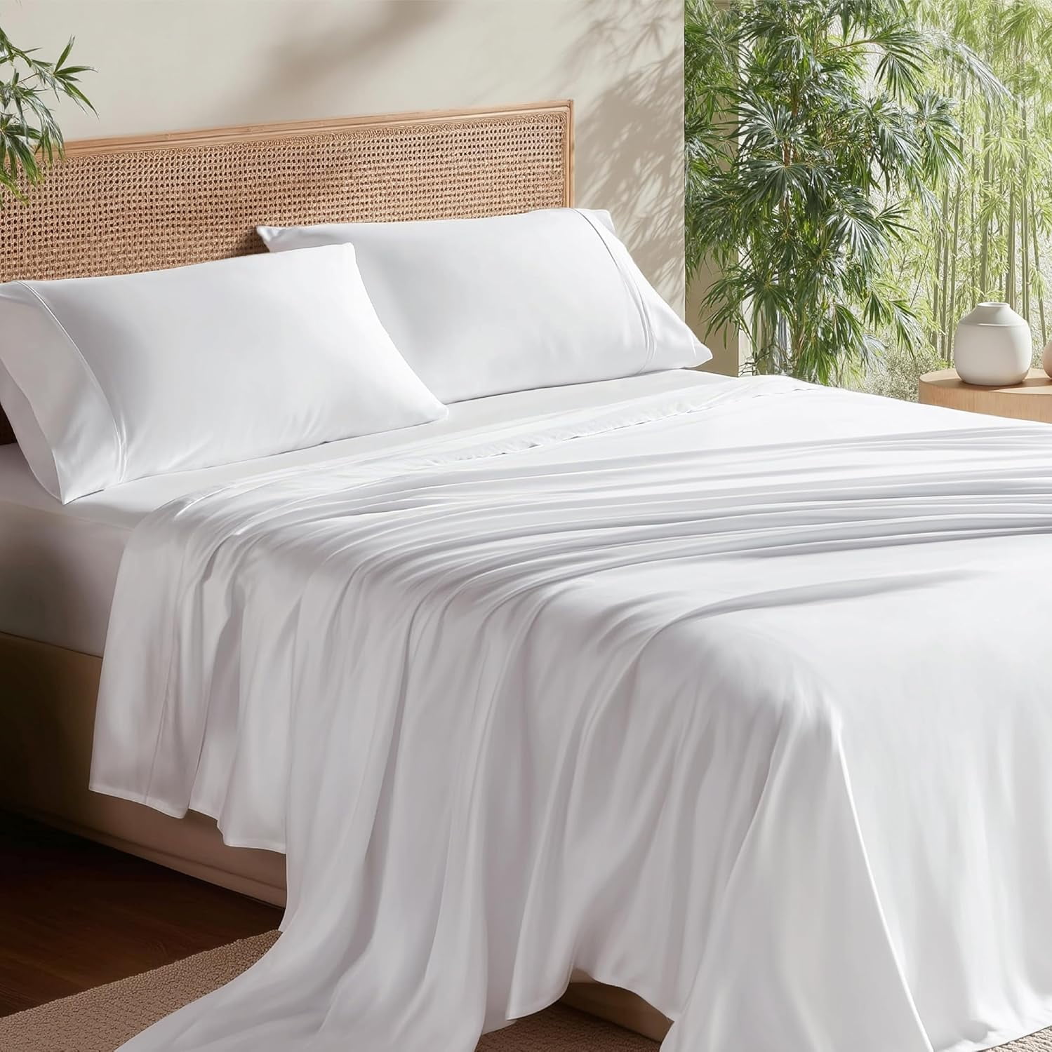 Queen Sheet Set, Cooling Sheets for Queen Size Bed Set, Rayon Derived from Bamboo, PureWoven, Breathable & Soft, Deep Pocket Up to 16", Hotel Luxury Silky Bedding for Hot Sleepers, Dark Grey