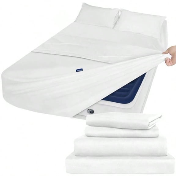 Queen Sheet Set Deep Pocket - 4 Piece Extra Soft Queen Bed Sheets - Side Storage Pocket Fitted Sheet Pillowcase Flat Sheet - Easily Fits 16in to 24in Pillow Top Air Bed Mattr - White