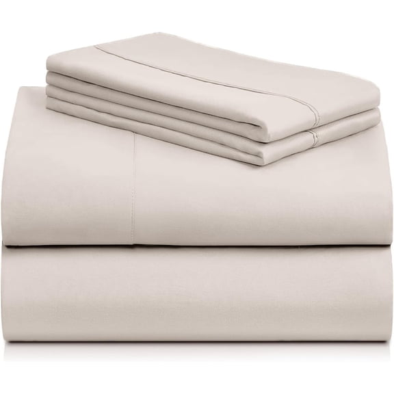 Queen Sheet Set, Deep Pocket Bed Size 4PC, Cooling Linen Sheets, Soft Breathable Hotel Luxury Bedding Wrinkle Free, Silky Fitted & Pillowcase Sets,