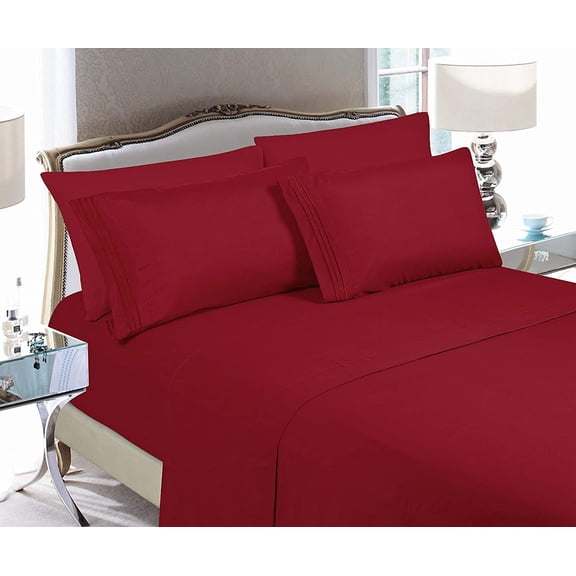 Queen Sheet Set - Easy Care Silky Soft Microfiber, Deep Pocket, Wrinkle & Fade Resistant, 4-Piece Bedding, Queen, Burgundy