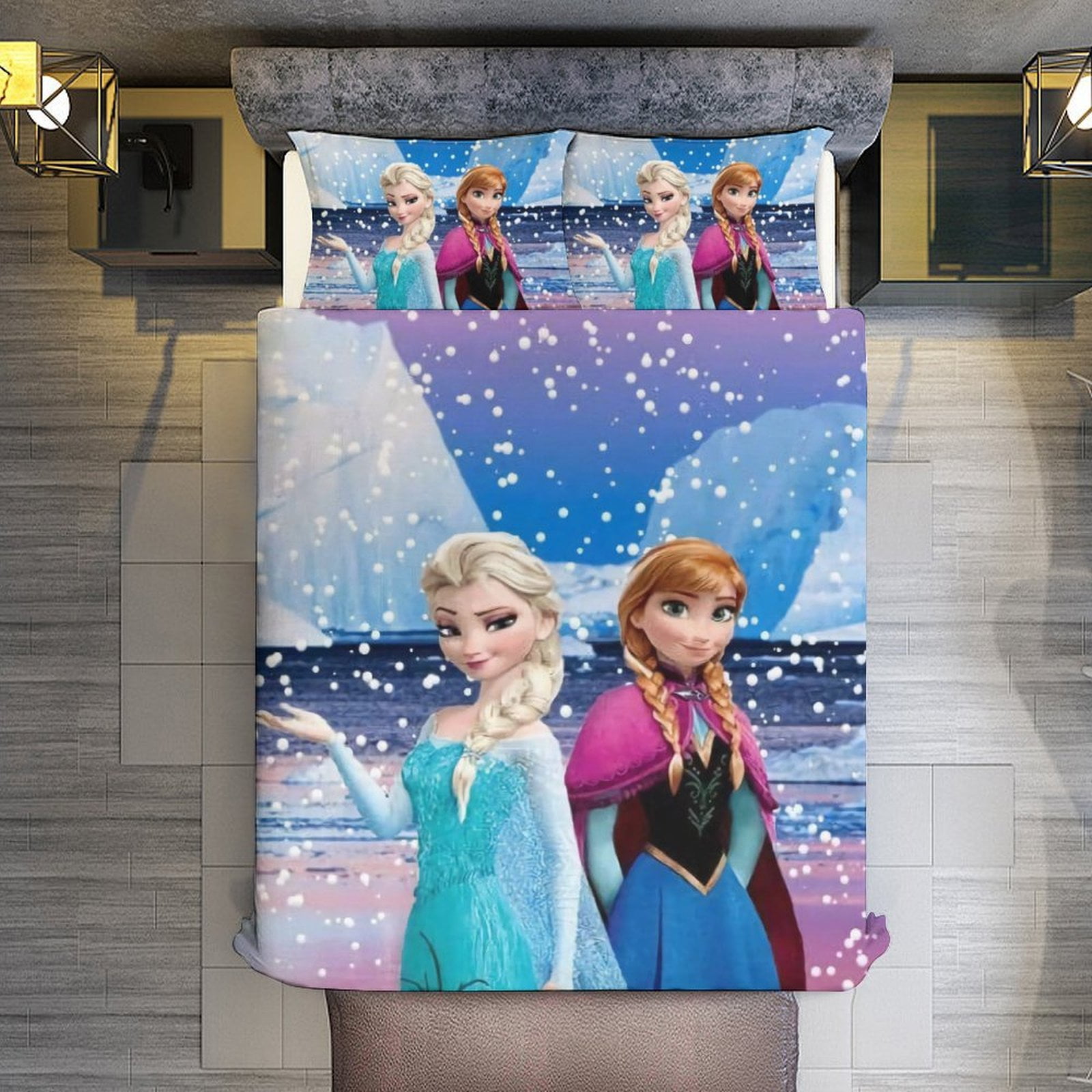 Queen Sheet Set,Frozen-Elsa Side Glance Framed In Winter Duvet Cover ...