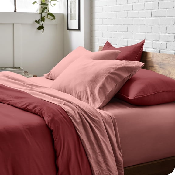 Queen Sheet Set Luxury 1800 Ultra-Soft Stonewashed Microfiber Double Brushed Deep Pockets Easy Fit Breathable Bedding Sheet Sets & Pillowcases, Dusty Rose