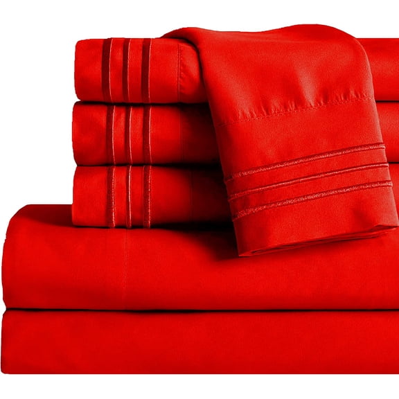 Queen Sheet Set - Luxury Hotel 1800 Premier Bedding Sheets & Pillowcases - Ultra Soft Breathable & Cooling Bed Sheets - Deep Pocket - Wrinkle Resistant - 6 Piece Set - Queen, Red