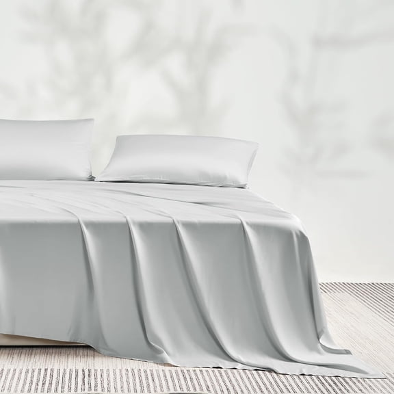 Queen Sheet Set, Luxury Rayon Derived from Bamboo, Cooling Bed Sheet Set - Ultra Soft, Breathable, -Friendly, Hypoallergenic - 4 Piece Sheets & Pillowcases, Grayish