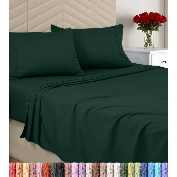 Queen Sheet Set, Soft Microfiber 4 Piece Bed Sheets with 15" Deep Pocket – Wrinkle Resistant, Breathable, Easy Care Brushed Microfiber Bedding, Emerald Green