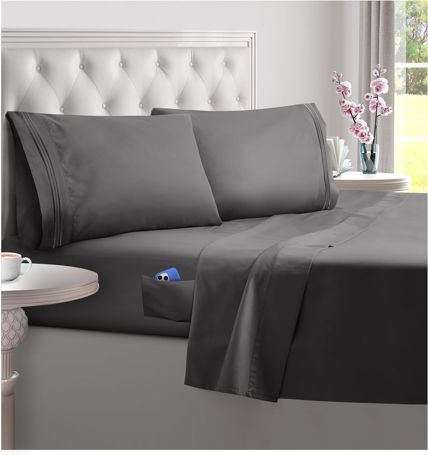 Queen Sheet Set Soft Microfiber 4 Piece Bed Sheets 21" Deep Pocket