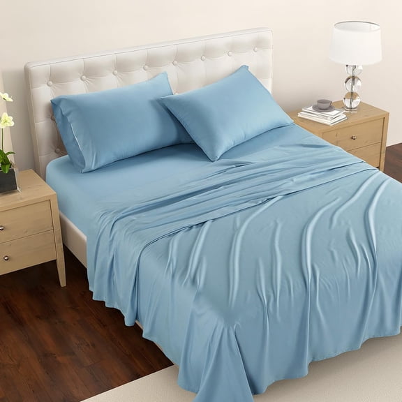 Queen Sheet Set Tencel Eucalyptus Cooling Soft Deep Pocket 4Pc Luxury Bedding Niagara Mist Blue