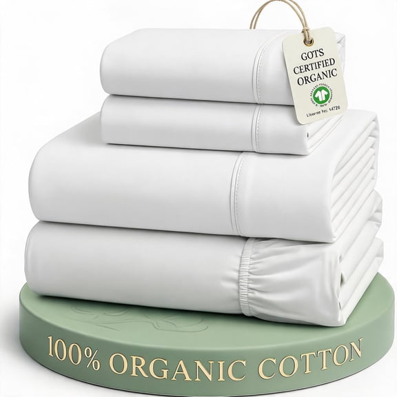 Queen Sheets 100% Organic Cotton 4-Piece Percale White