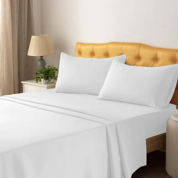 Queen Sheets 4 Pcs, 100% Brushed Microfiber Full Sheets to fit Upto 15" Deep Queen Mattress - White Solid