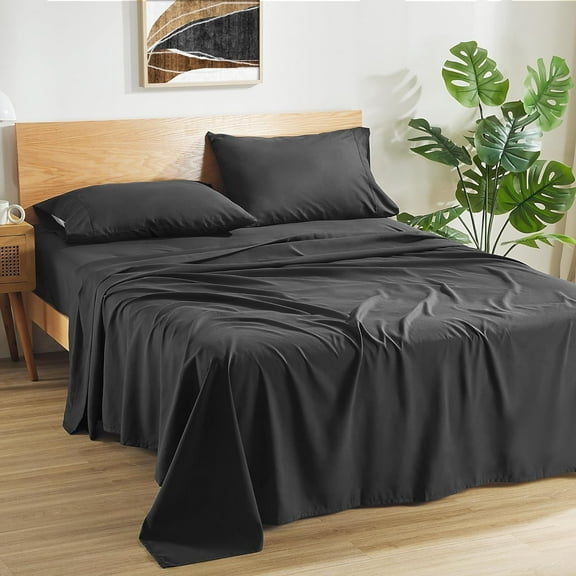 Queen Sheets Black - Super Soft Sheets for Queen Size Bed, 4 Pieces Hotel Luxury Queen Sheet Set, Easy Care Microfiber Bed Sheet Set
