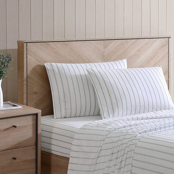 - Queen Sheets, Cotton Percale Bedding Set, Crisp & Cool Home Decor (Trenton Stripe Green, Queen)
