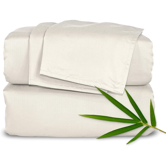 Queen Sheets, Genuine 100% Organic Viscose Derived from Bamboo Bed Sheet Set, Luxuriously Soft & Cooling, Double Stitching, (Queen, Ivory)