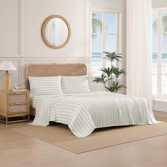 Queen Sheets Luxurious Cotton Sateen Bedding with Matching Pillowcases Smooth Silky Deep Pocket Fully Elasticized La Vida Stripe Green