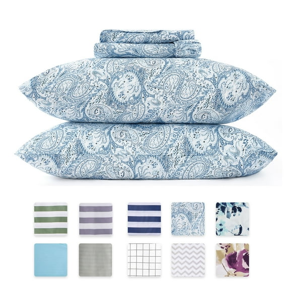 Queen Sheets Set, 2000 Series 4 Piece Sheets Queen Deep Pocket Sheets Set, Luxury Soft Microfiber Bed Sheets Set,Blue Paisley