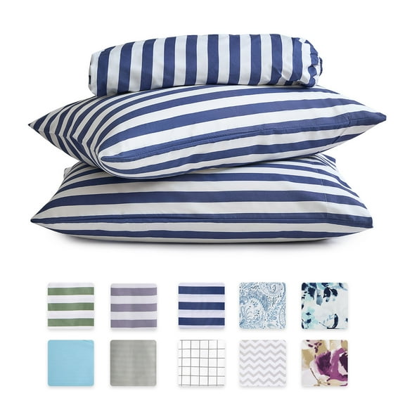 Queen Sheets Set, 2000 Series 4 Piece Sheets Queen Deep Pocket Sheets Set, Luxury Soft Microfiber Bed Sheets Set,Deep Blue Stripes