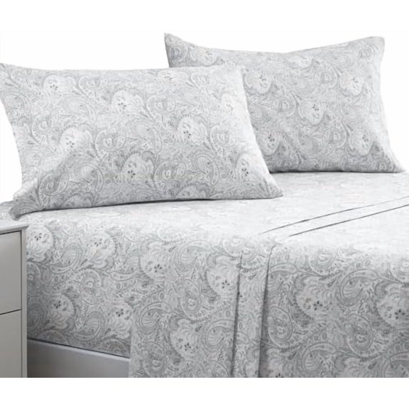 Queen Sheets Set - 4 PC Iconic Collection Bedding - Hotel Luxury, Extra Soft, Cooling Bed Sheets - Wrinkle, Fade, Stain Resistant (Queen, Paisley Gray)
