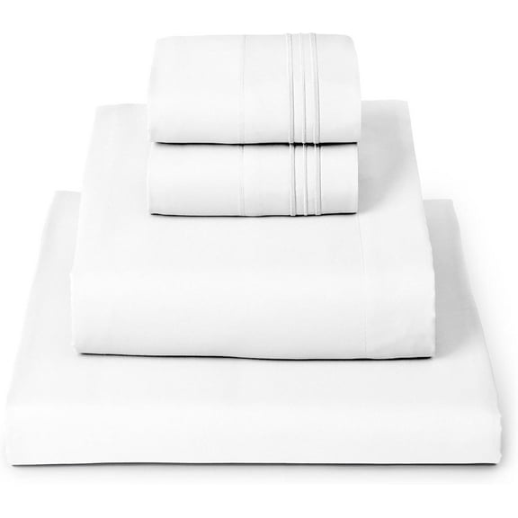 Queen Sheets Set - 4 PC Iconic Collection Bedding - Hotel Luxury, Extra Soft, Cooling Bed Sheets - Wrinkle, Fade, Stain Resistant (Queen, White)