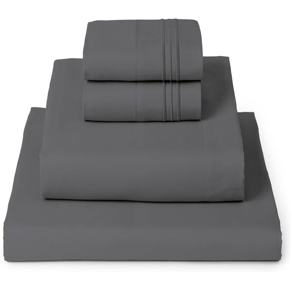 Queen Sheets Set - 4 PC Iconic Collection Bedding Hotel Luxury, Extra Soft, Cooling Bed Wrinkle, Fade, Stain Resistant (Queen, Gray)
