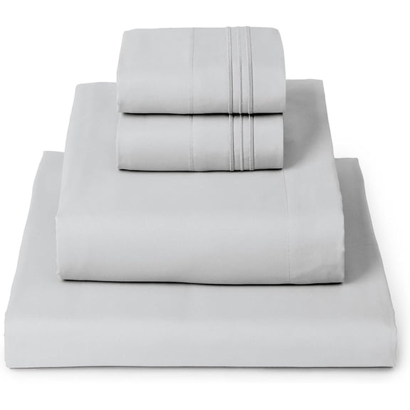 Queen Sheets Set - 4 PC Iconic Collection Bedding Hotel Luxury, Extra Soft, Cooling Bed Wrinkle, Fade, Stain Resistant (Queen, Light Gray)