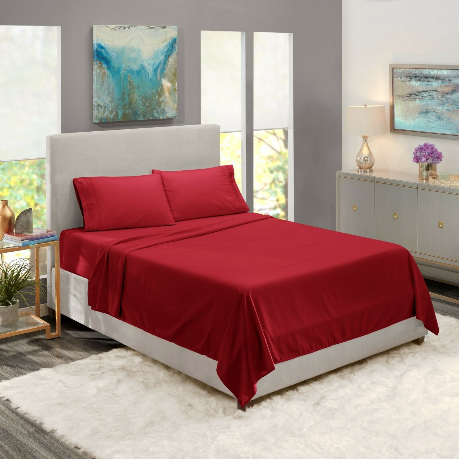Queen Sheets Set, 4 Piece Bed Sheets for Queen Size Bed, Hotel Luxury ...