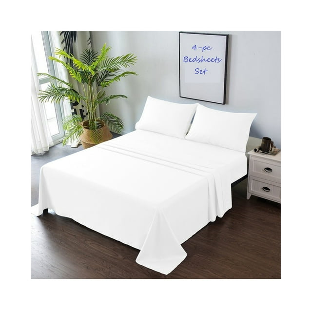 Queen Sheets Set Solid White Bed Sheets Queen Deep Pocket Bamboo