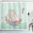 thumbnail image 1 of Ambesonne Queen Shower Curtain, Cartoon Swan on Water, 69"Wx84"L, Mint Green Beige Coral, 1 of 3