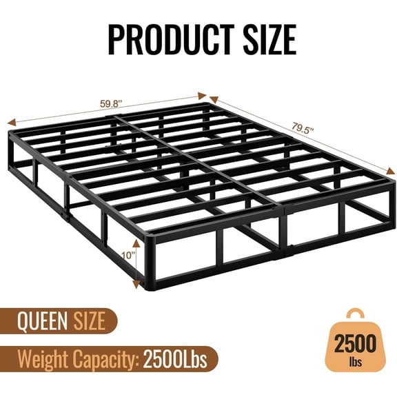 Queen Size 10 Inch Box Spring - Heavy Duty Metal Mattress Foundation with Removable Cover