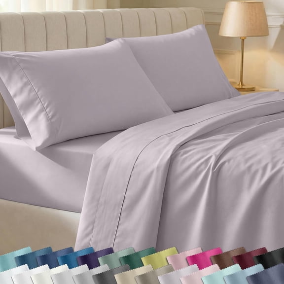 Queen Size 100% Cotton Sheet Set 400 Thread Count Sateen Finish Deep Pockets Dusky Lavender Grey