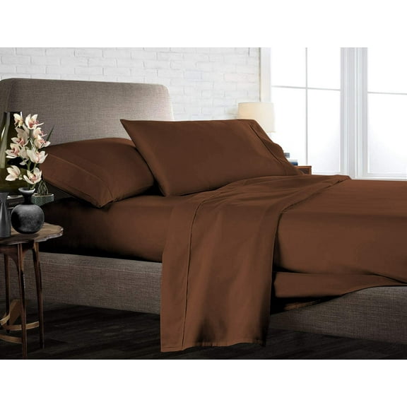 Queen Size 100% Egyptian Cotton Bed Sheets Luxury 800 Thread Count 4Pcs Sheet Set - Chocolate Solid Sateen Weave for Soft & Silky Feel Long Staple Cotton 26" Inch Deep Pocket