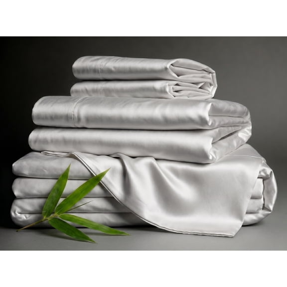 Queen Size 100% Viscose from Bamboo Sheets Set – Sateen Weave, 800 Thread Count, Oversized [60” x 80”] with 10” Deep Pockets, Soft, Cooling Luxury – Light Gray
